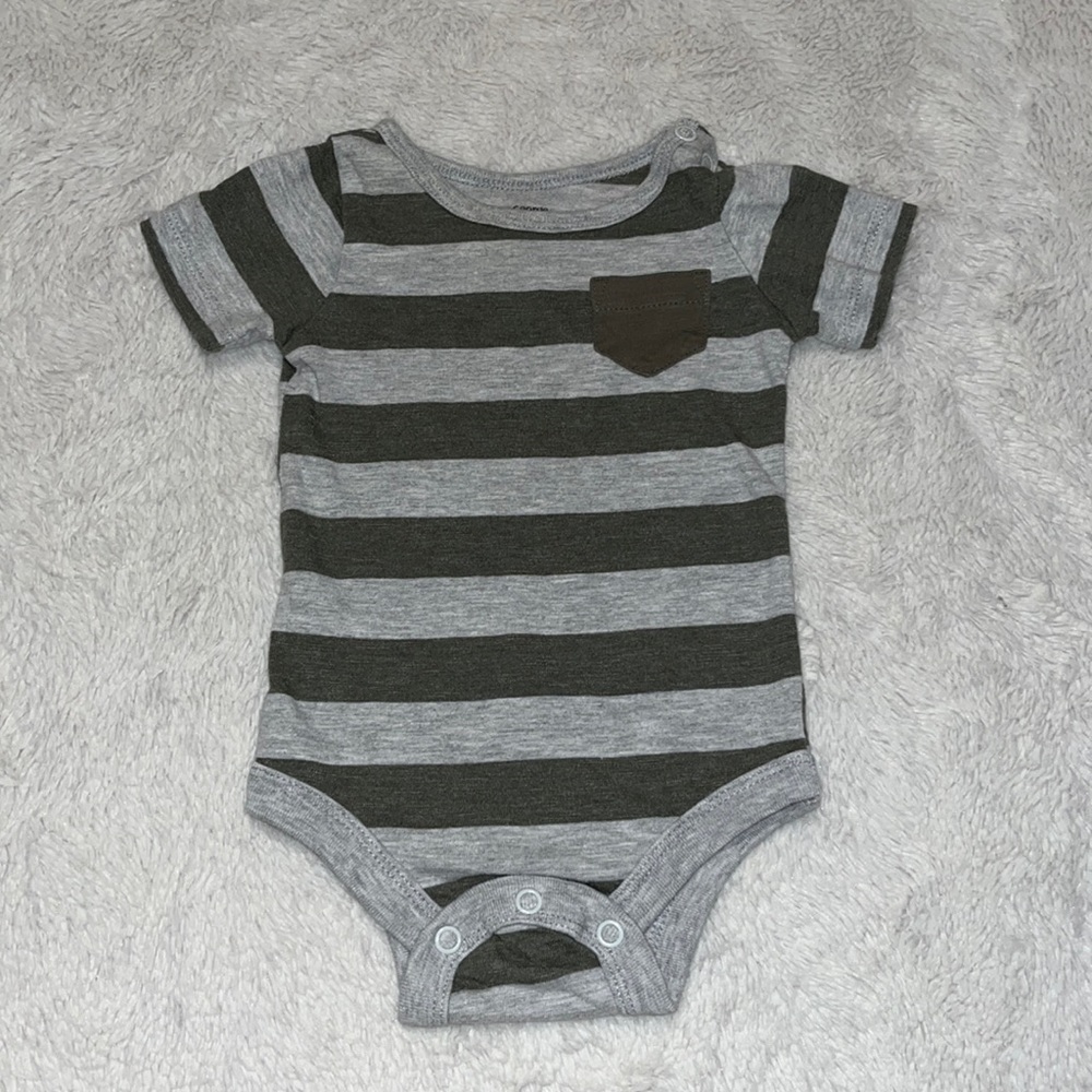 (3 for $10) George 0-3 month striped gray and green bodysuit baby boy clothing